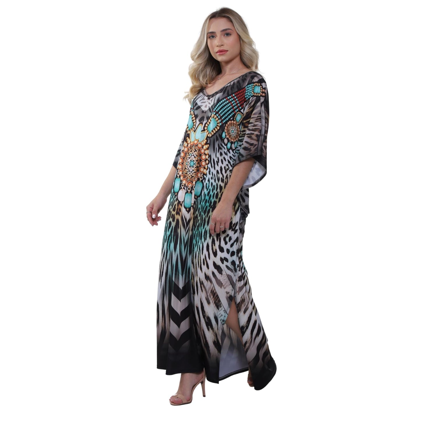 KAFTAN VESTIDO longo BIXUGRILLO malha estampado Tamiris