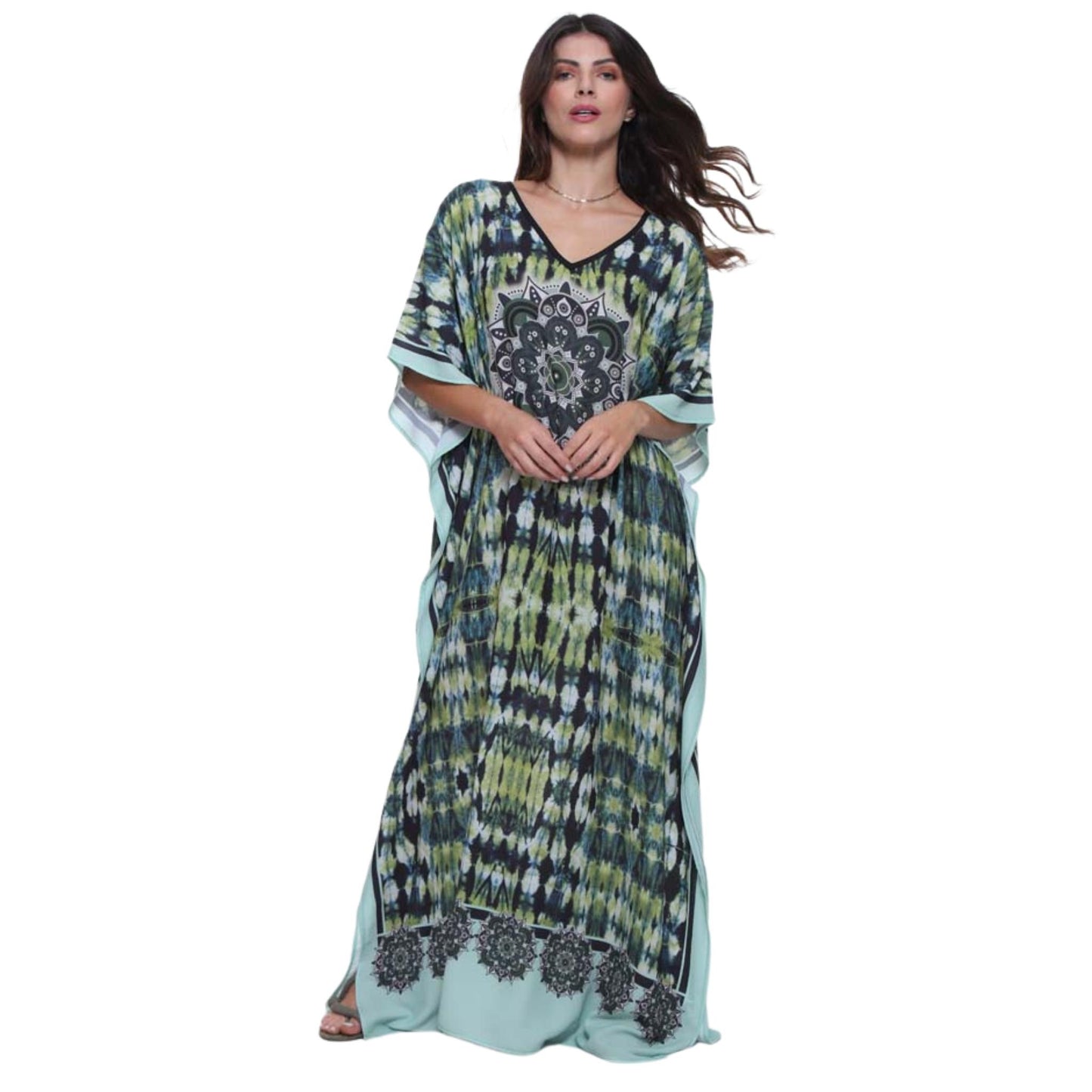 KAFTAN VESTIDO Longo BIXUGRILLO estampada Mandala Green