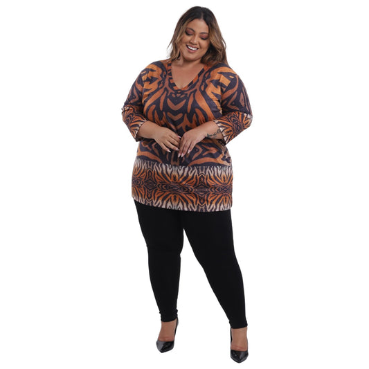 Blusa Decote "V" manga 3/4 BIXUGRILLO estampada Uganda