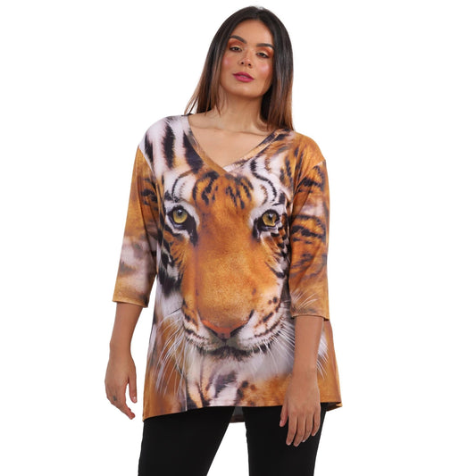 Blusa Decote "V" manga 3/4 BIXUGRILLO estampada Tigre