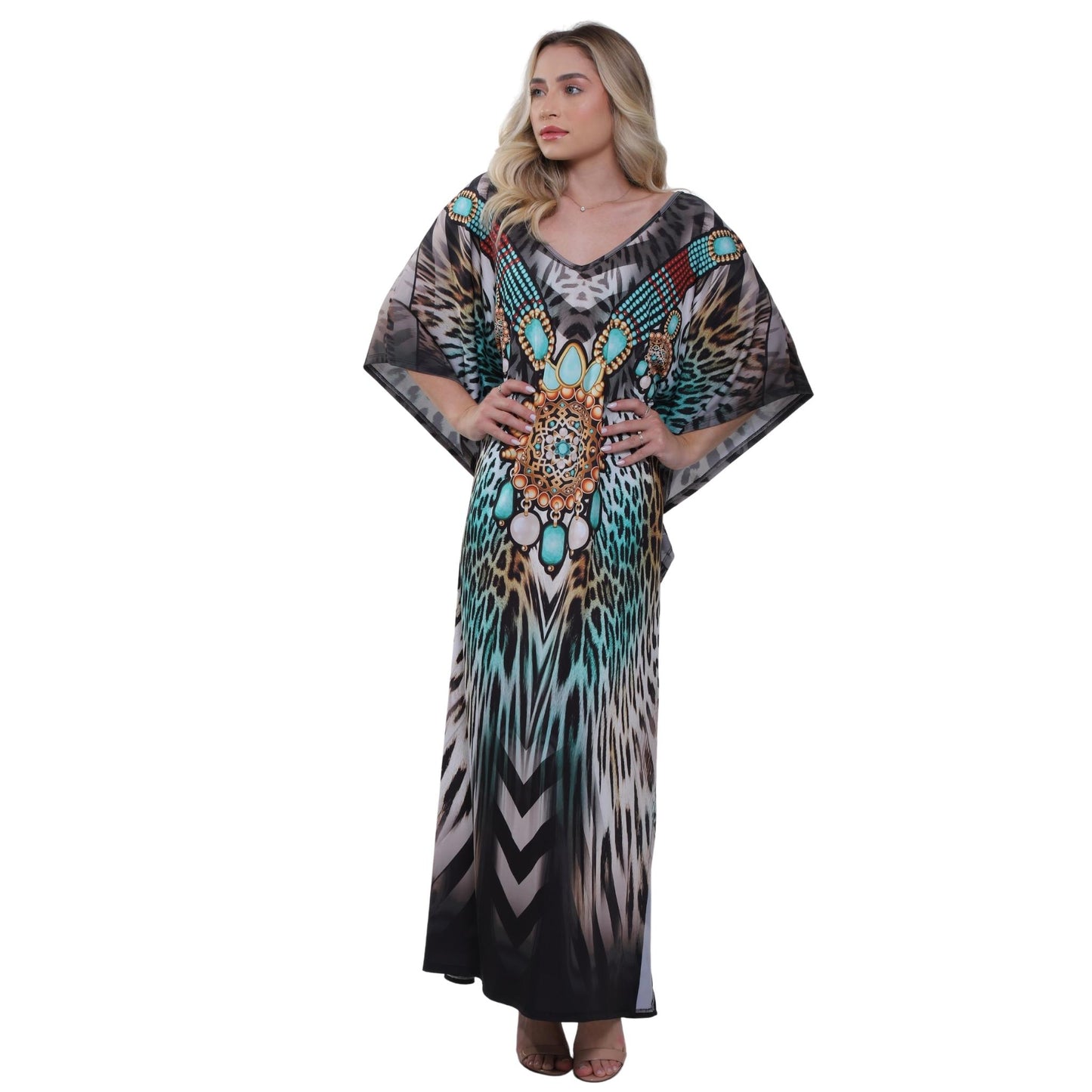 KAFTAN VESTIDO longo BIXUGRILLO malha estampado Tamiris
