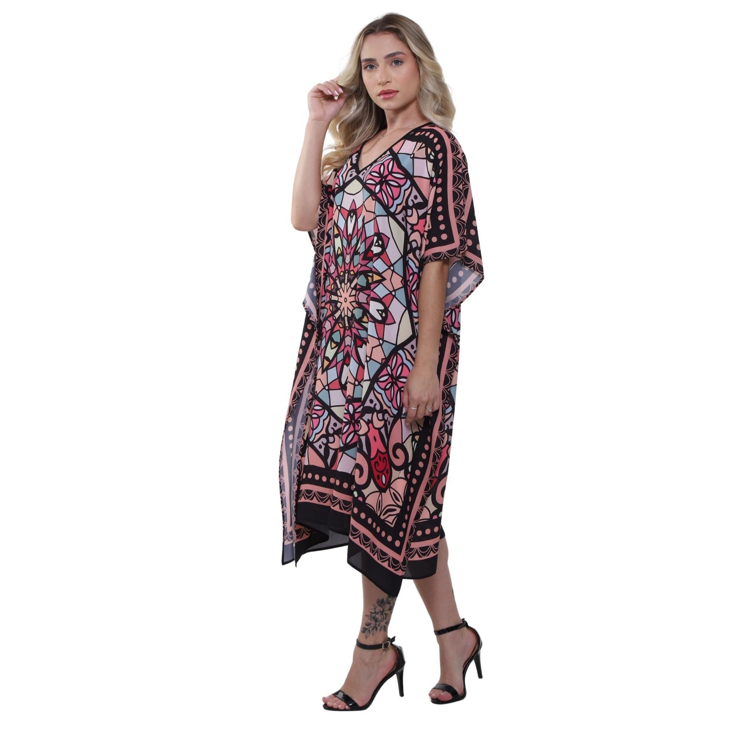 KAFTAN VESTIDO curto BIXUGRILLO estampa Mosaico