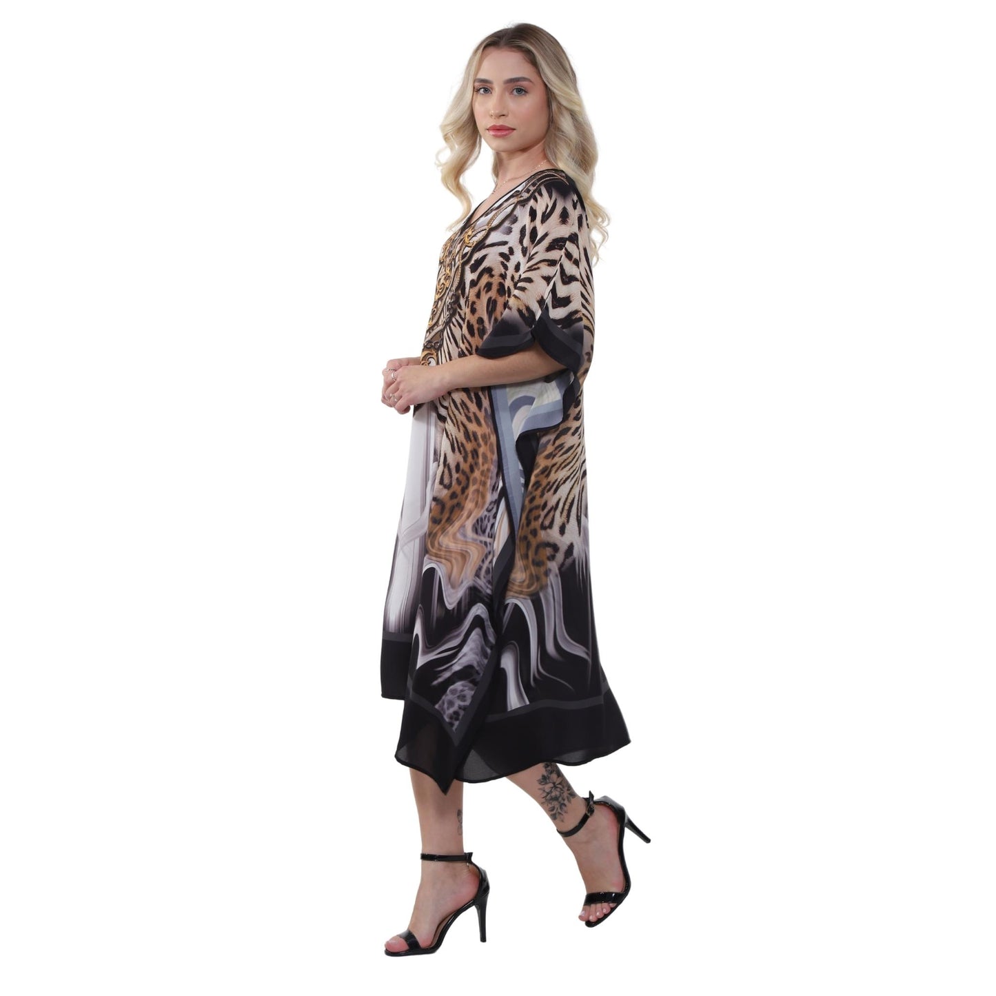 KAFTAN VESTIDO curto BIXUGRILLO estampada Animal print