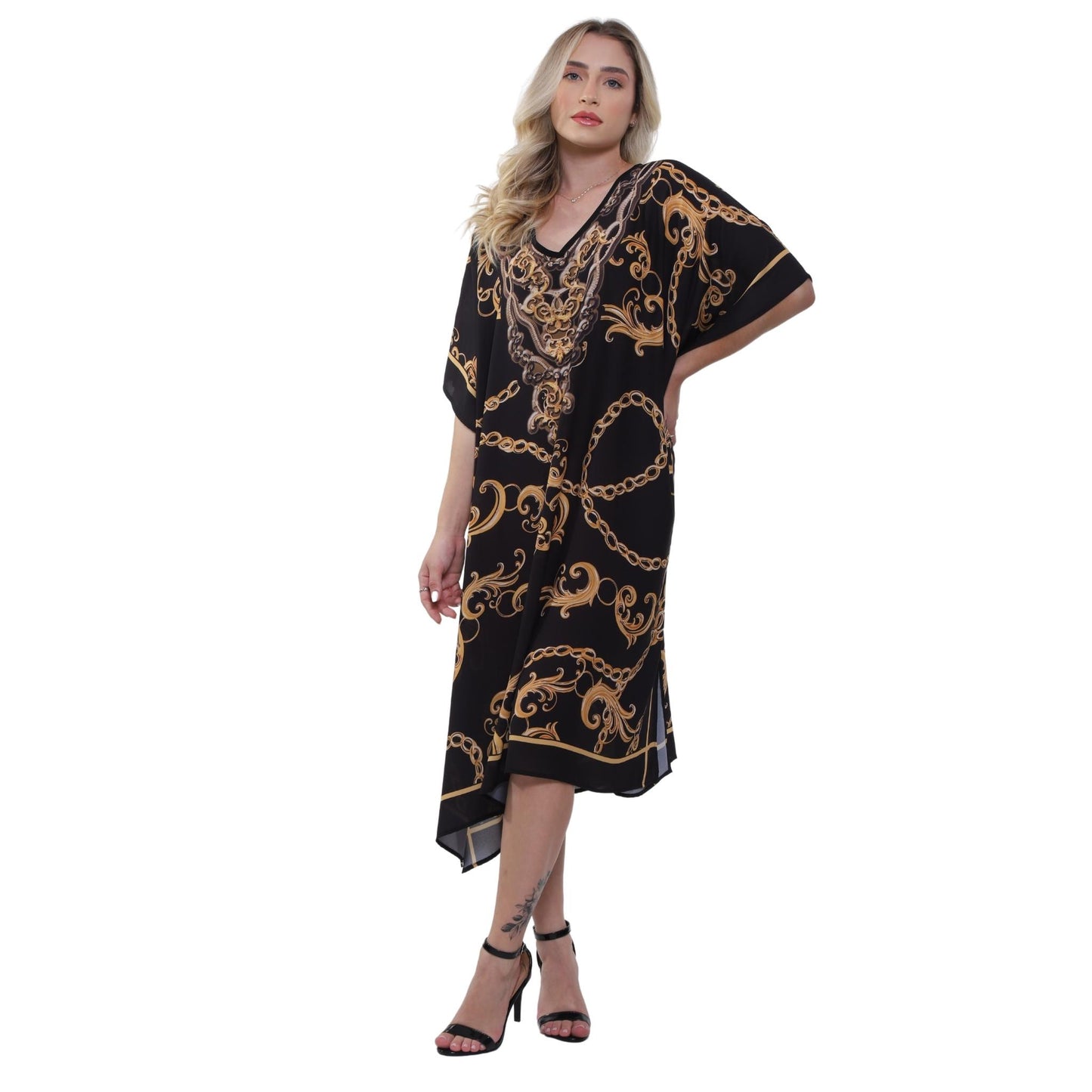 KAFTAN VESTIDO curto BIXUGRILLO estampada Correntes