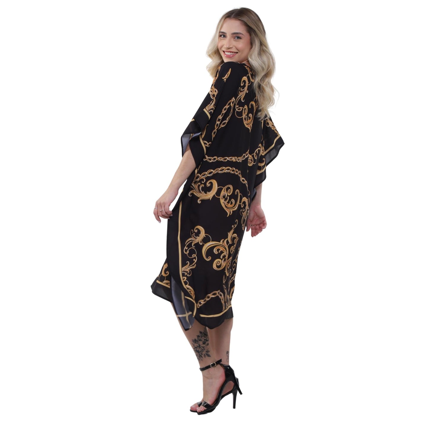 KAFTAN VESTIDO curto BIXUGRILLO estampada Correntes