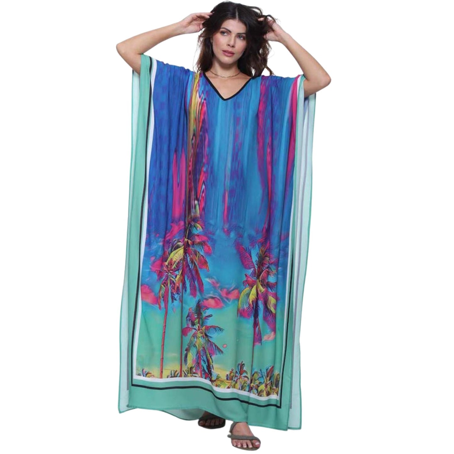 KAFTAN VESTIDO Longo BIXUGRILLO estampada Aurora Boreal.