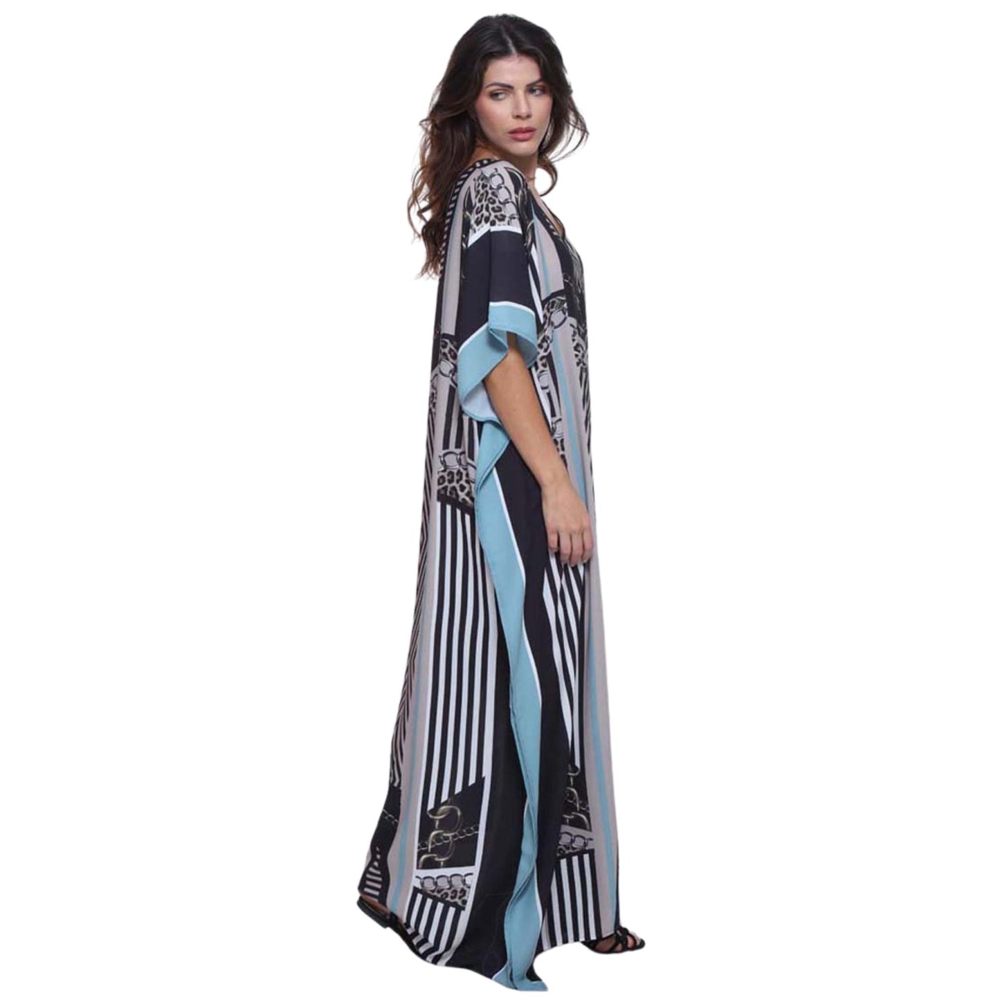 KAFTAN VESTIDO Longo BIXUGRILLO estampada  Blue Chain