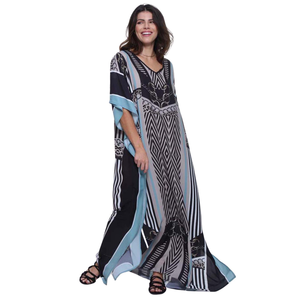 KAFTAN VESTIDO Longo BIXUGRILLO estampada  Blue Chain
