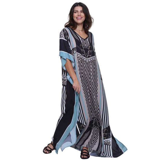 KAFTAN VESTIDO Longo BIXUGRILLO estampada  Blue Chain