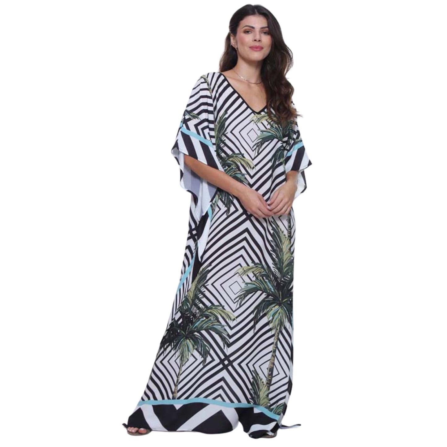 KAFTAN VESTIDO Longo BIXUGRILLO estampada Palmeiras Óticas
