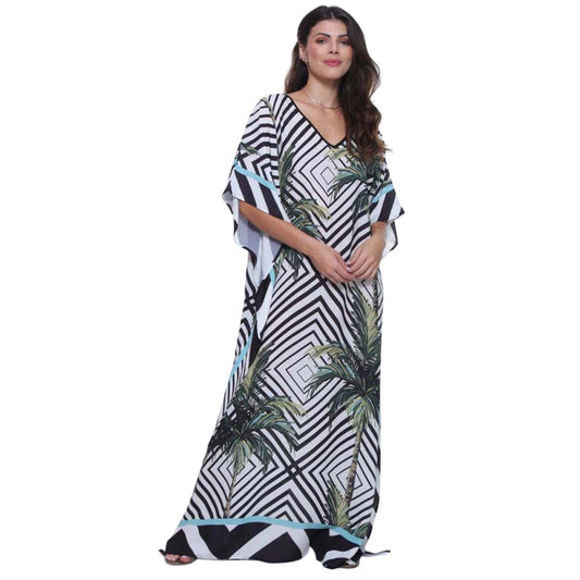 KAFTAN VESTIDO Longo BIXUGRILLO estampada Palmeiras Óticas