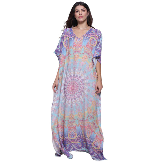 KAFTAN VESTIDO Longo BIXUGRILLO estampada Mandala Solar
