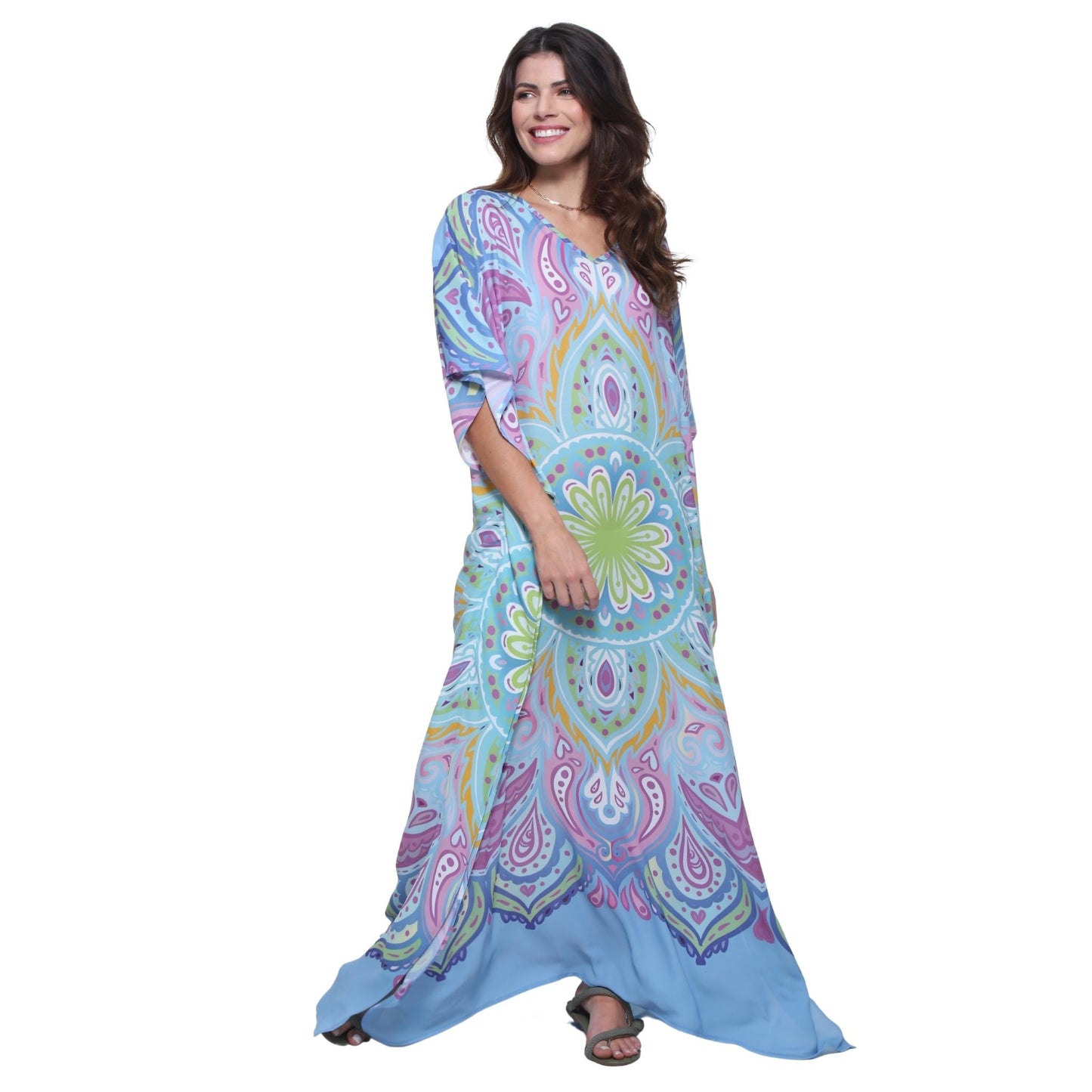 KAFTAN VESTIDO Longo BIXUGRILLO estampada Mandala Marrocos