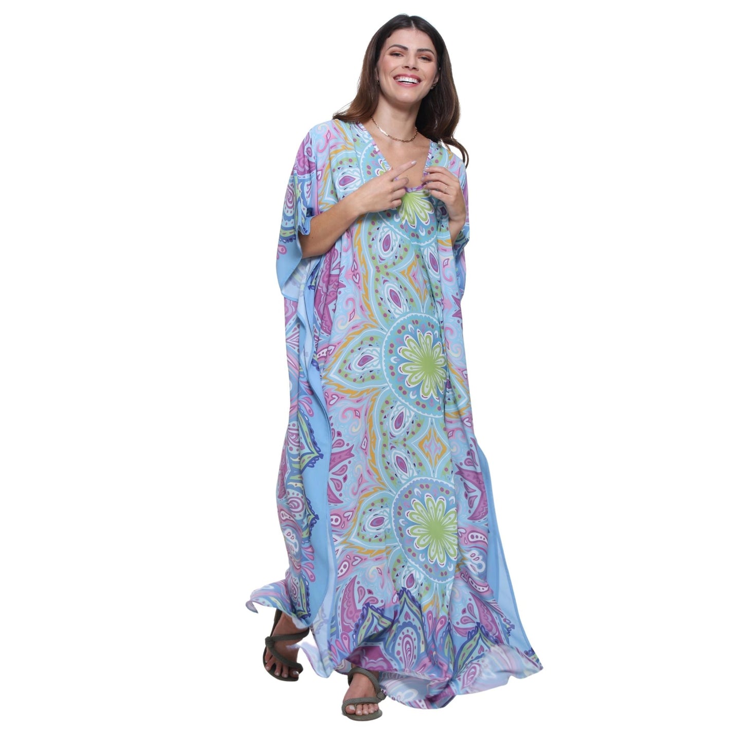 KAFTAN VESTIDO Longo BIXUGRILLO estampada Mandala Marrocos