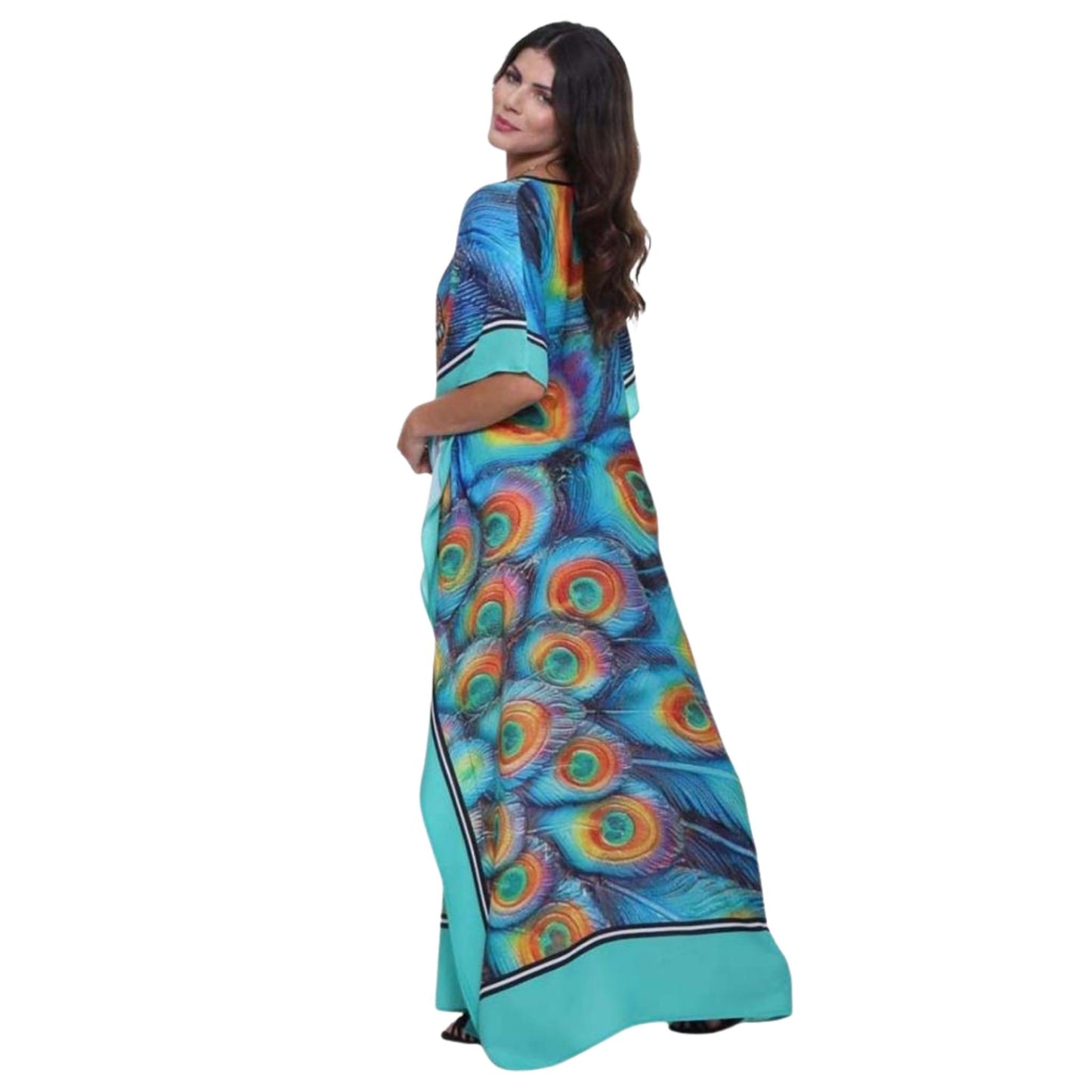 Kaftan Longa Penas de Pavão