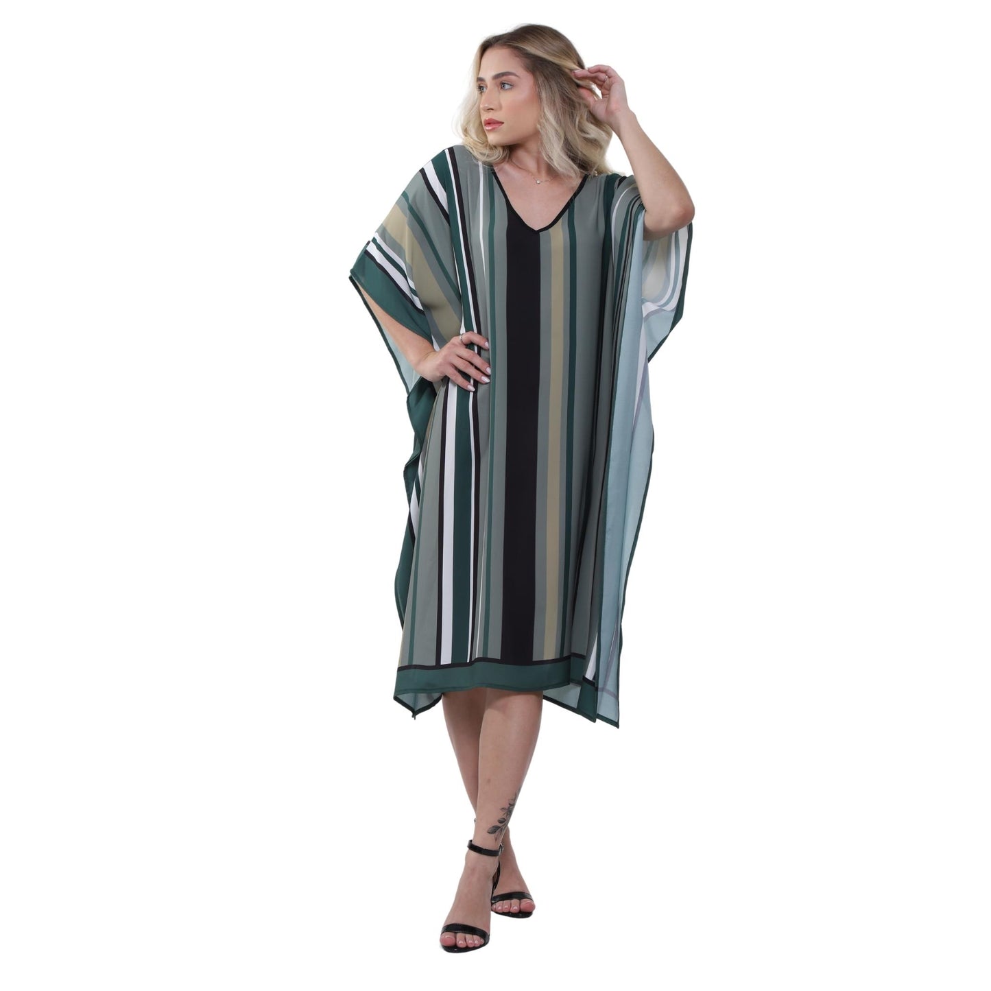 KAFTAN VESTIDO curto BIXUGRILLO estampada Listrado Verde