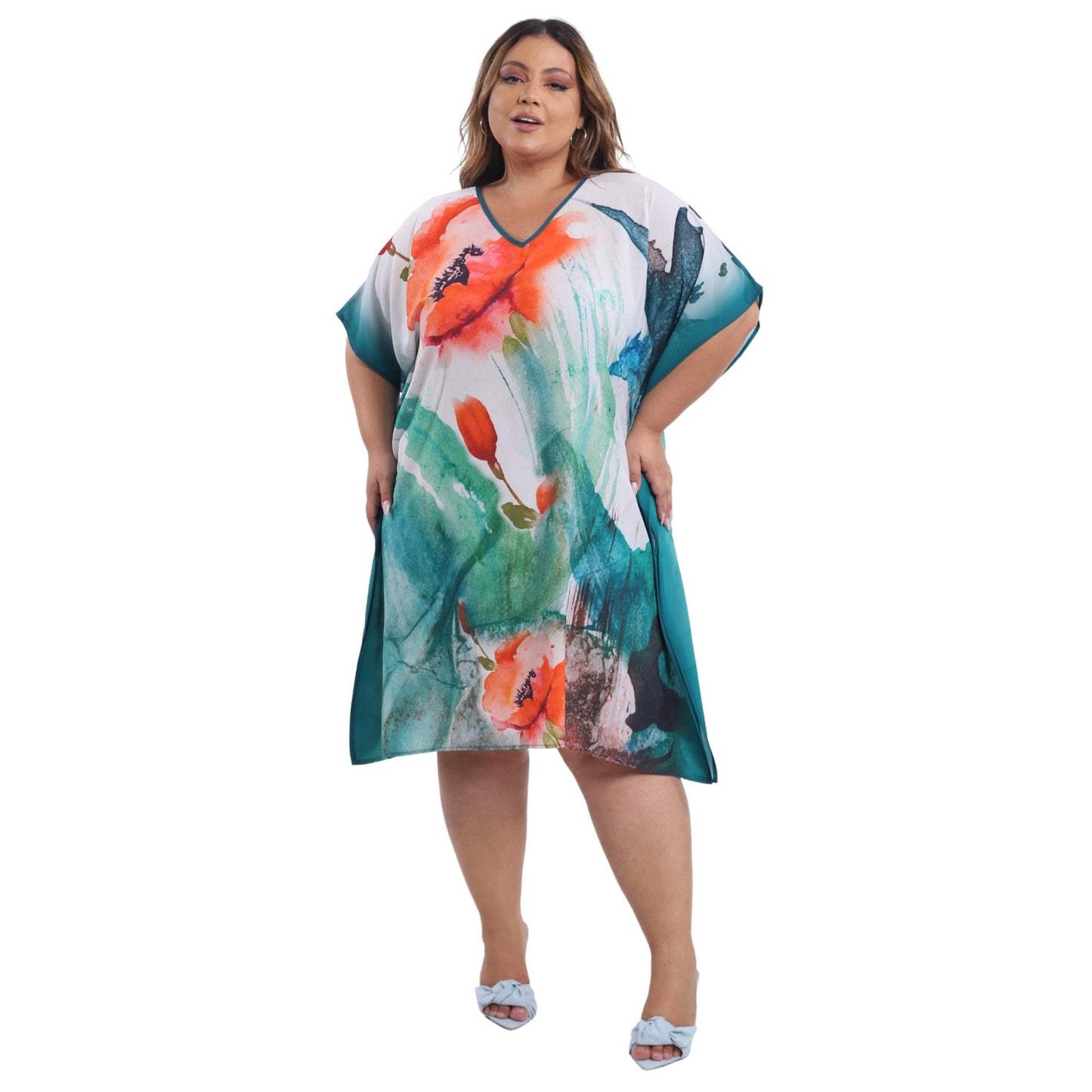 KAFTAN VESTIDO curta BIXUGRILLO estampada Aquarela floral