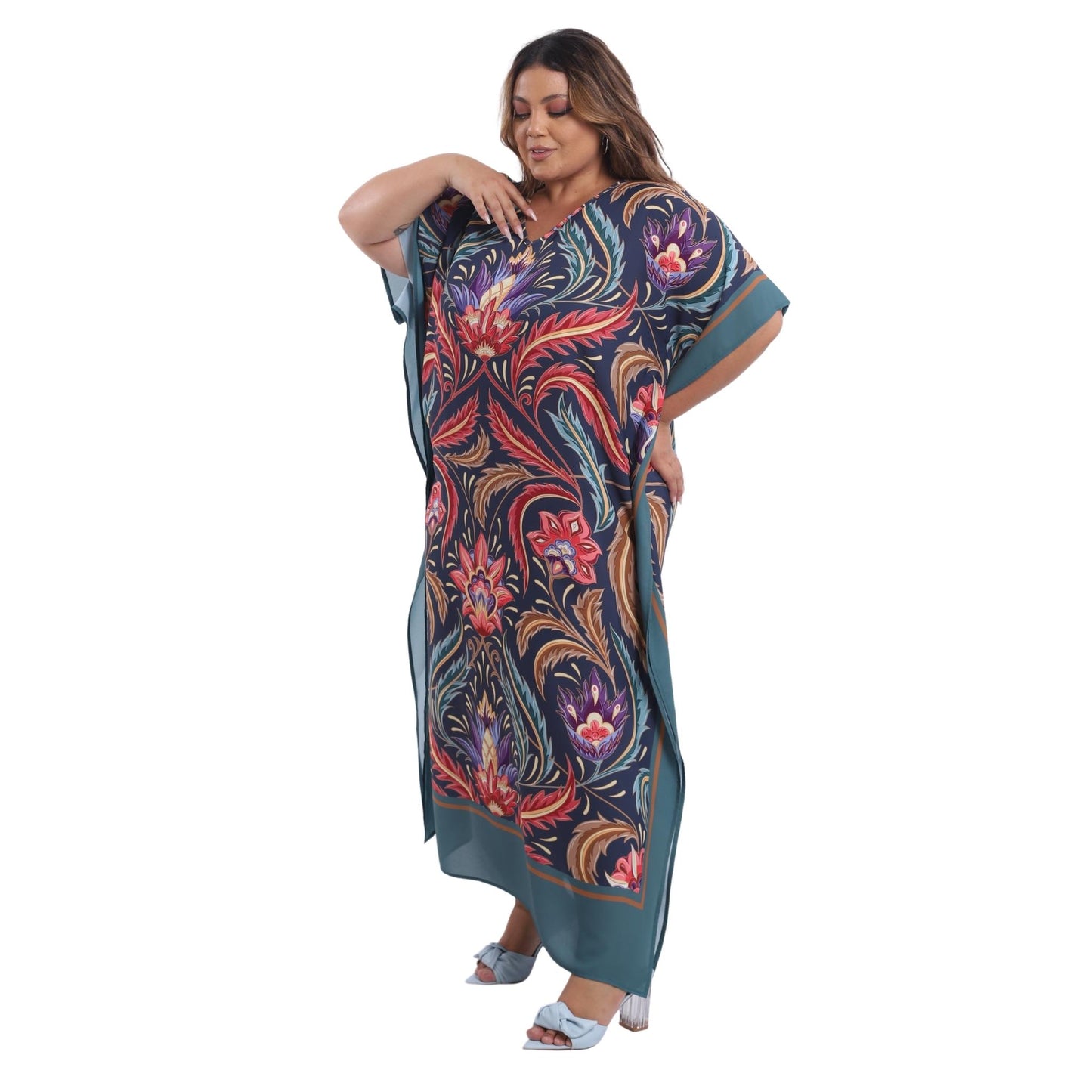 Kaftan Vestido Longo BIXUGRILLO estampada Arabescos floral