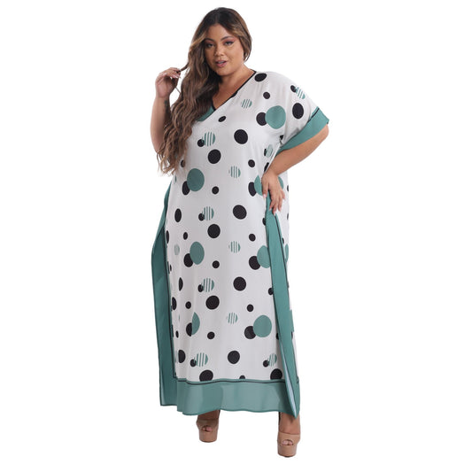Kaftan Vestido Longo BIXUGRILLO estampada Poá Verde