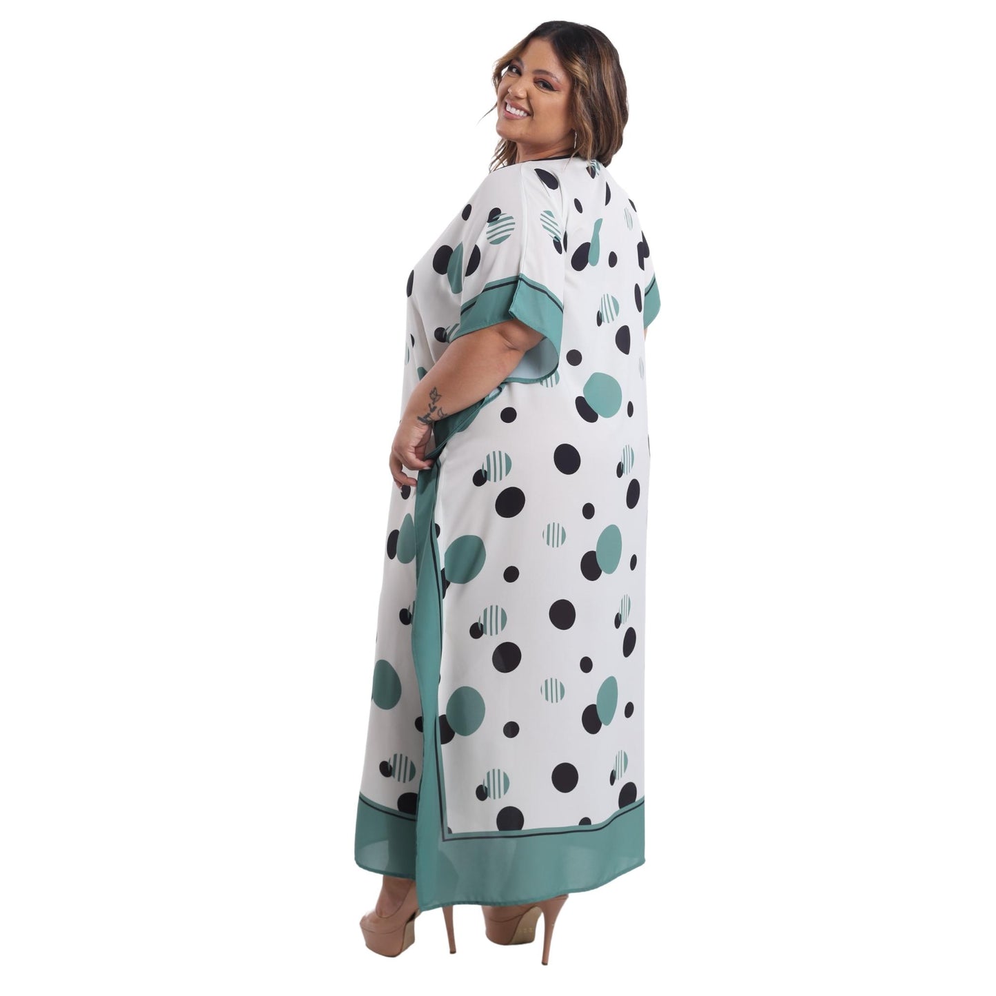 Kaftan Vestido Longo BIXUGRILLO estampada Poá Verde