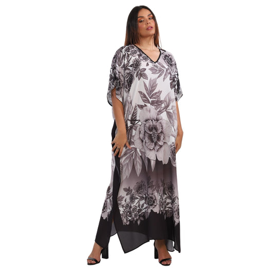 Kaftan Vestido Longo BIXUGRILLO estampada Barrado Floral PB