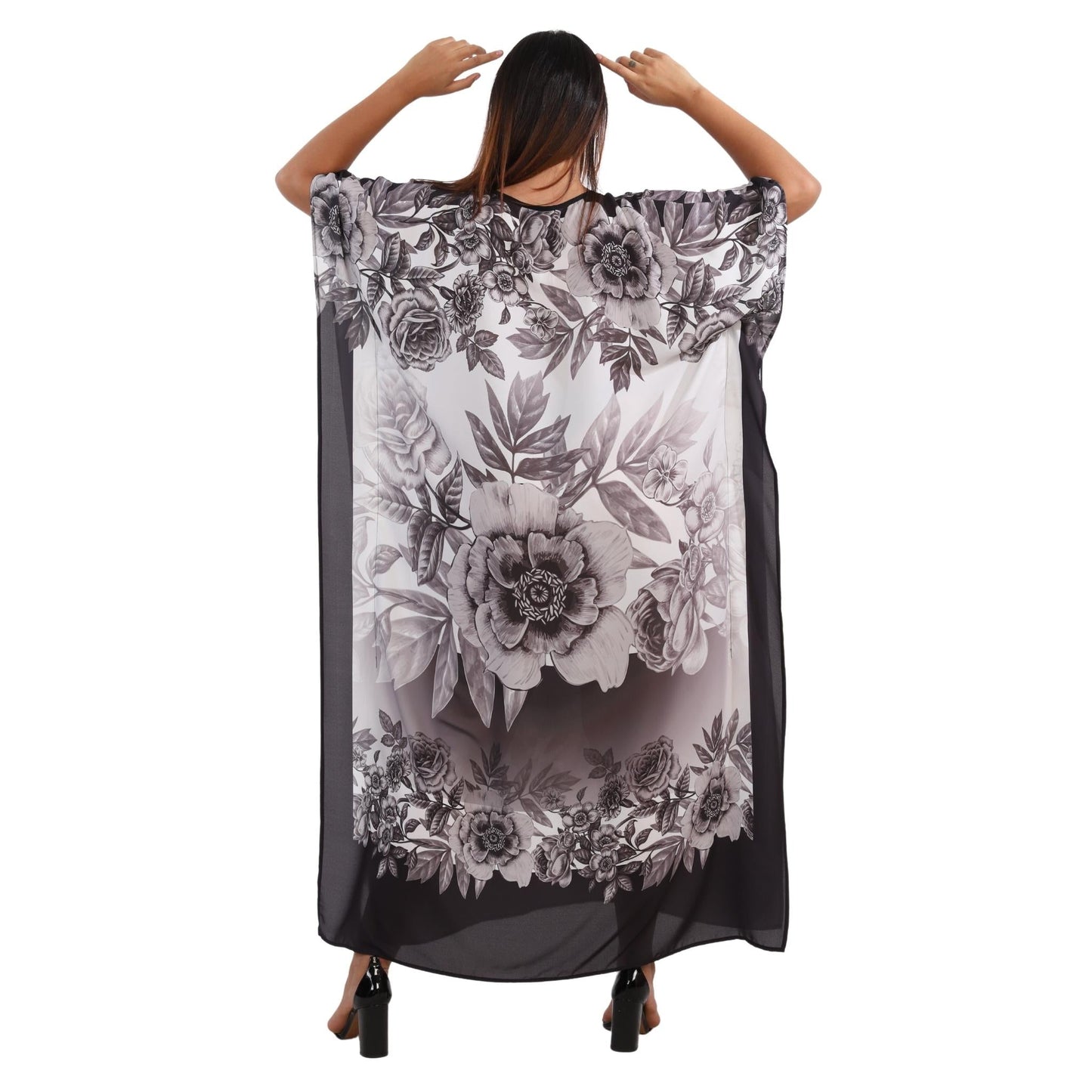 Kaftan Vestido Longo BIXUGRILLO estampada Barrado Floral PB