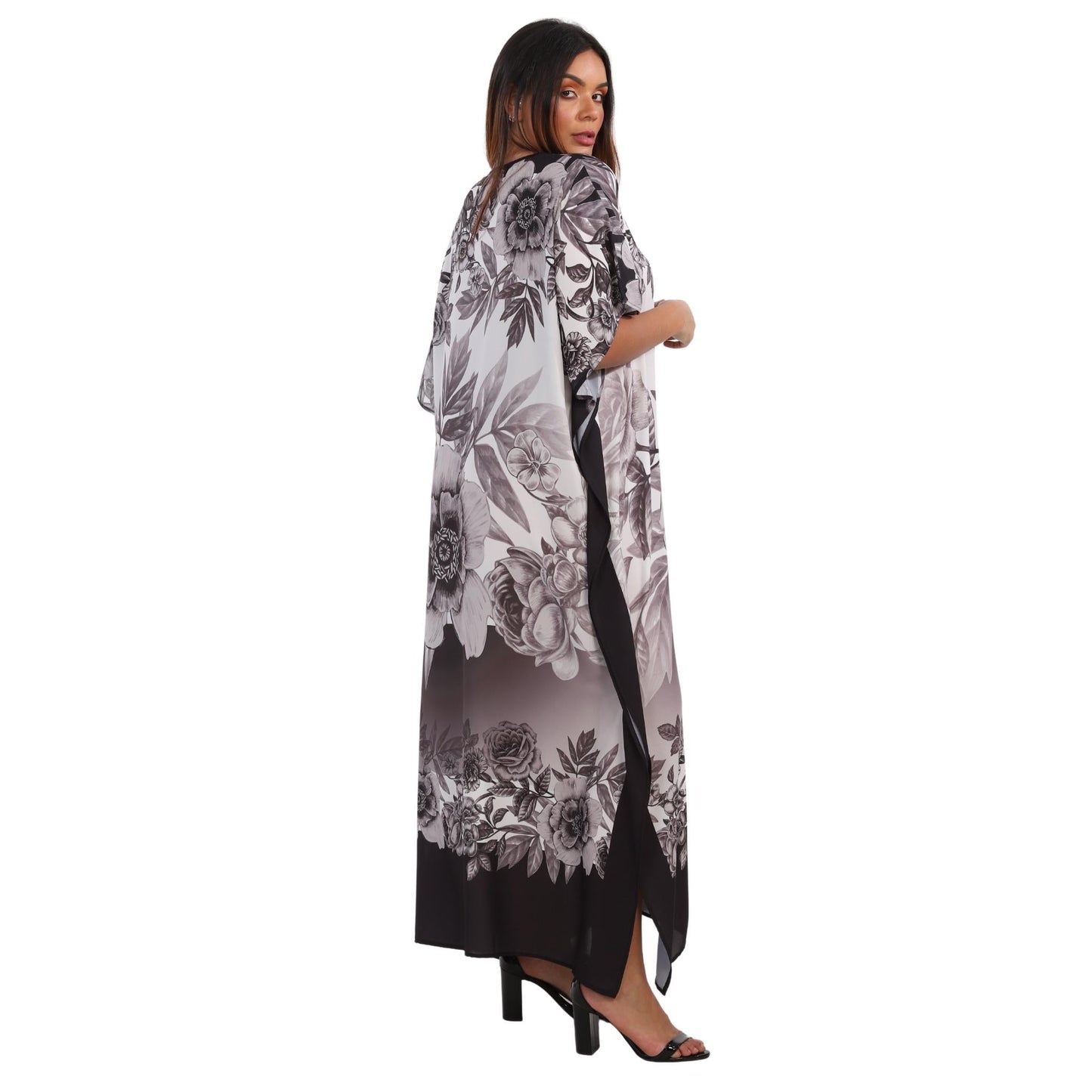 Kaftan Vestido Longo BIXUGRILLO estampada Barrado Floral PB