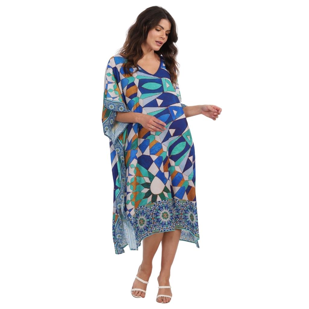 KAFTAN VESTIDO curta BIXUGRILLO estampada Marroquina