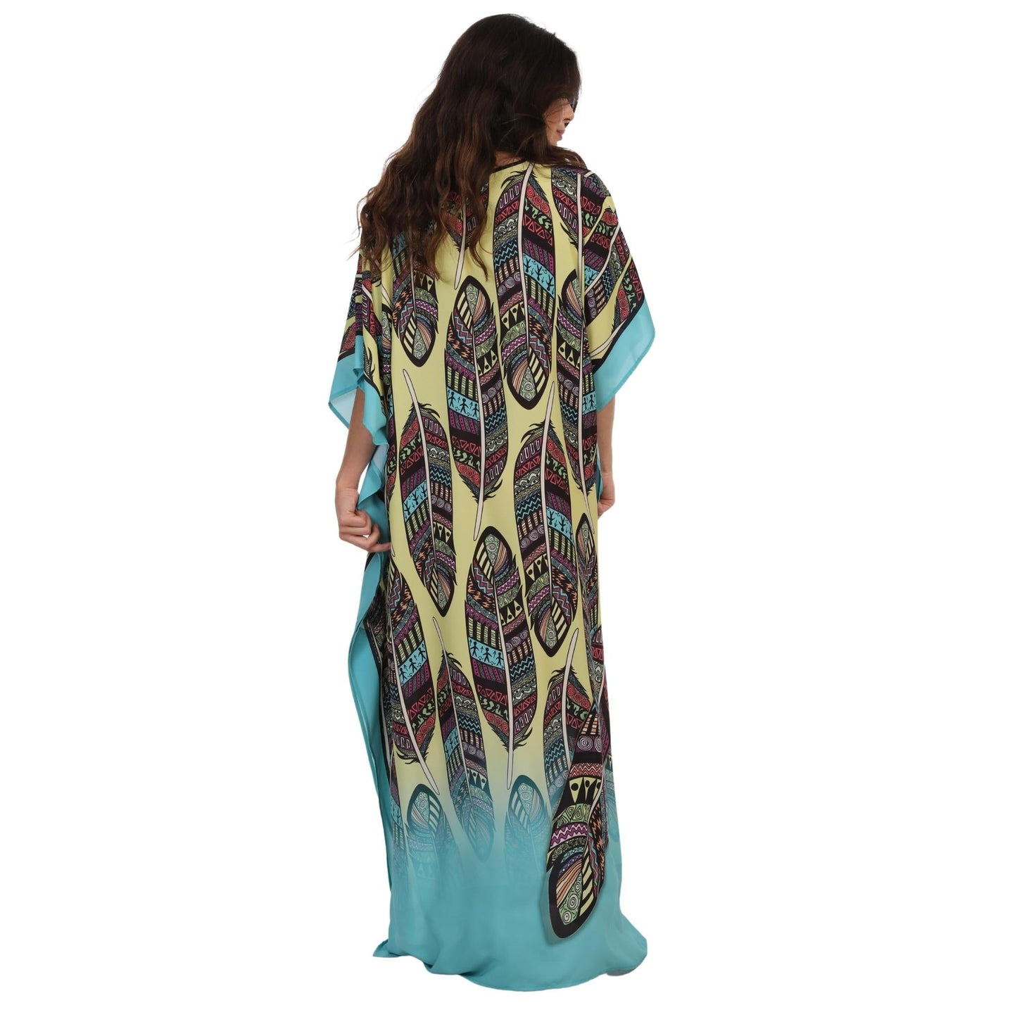 Kaftan Vestido Longo BIXUGRILLO estampada Penas Hippie