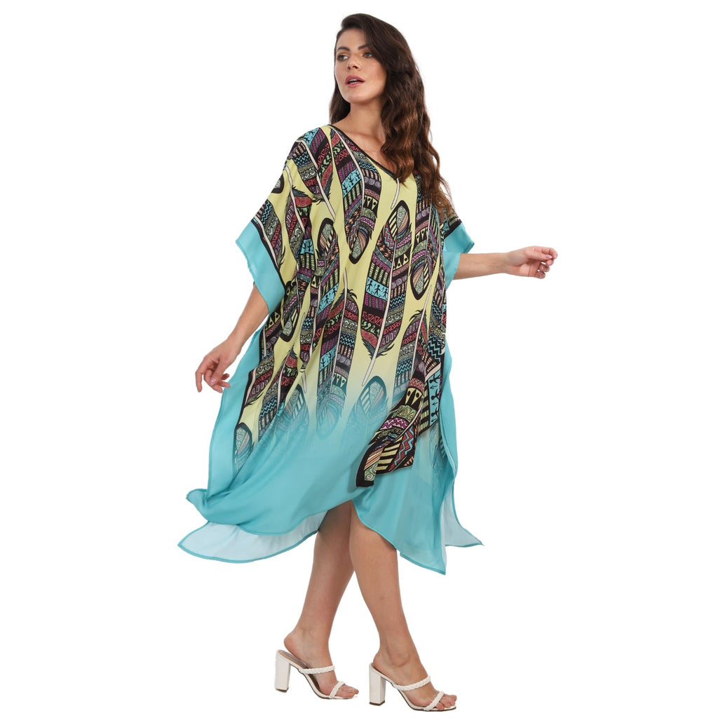 KAFTAN VESTIDO curta BIXUGRILLO estampada Penas Hippie