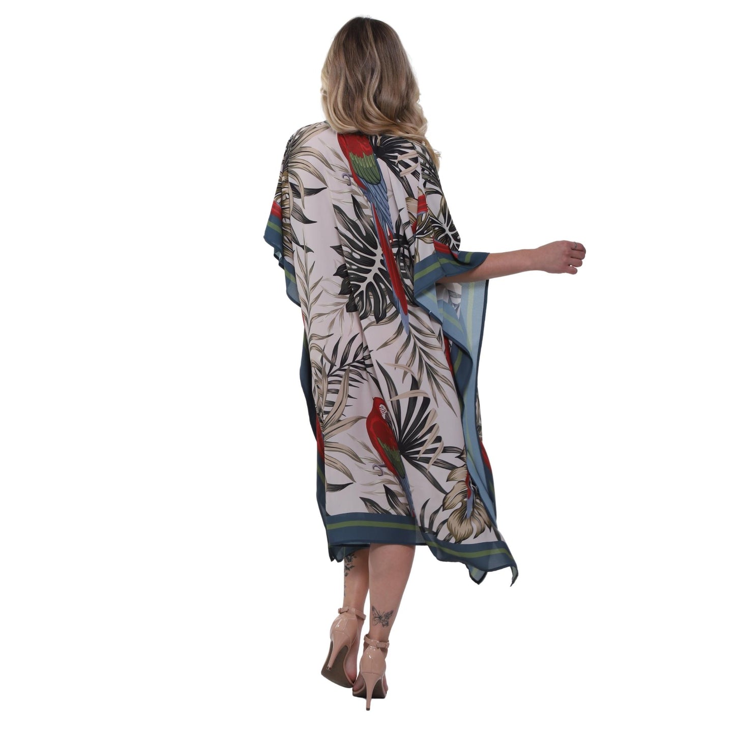 KAFTAN VESTIDO curto BIXUGRILLO estampada Araras Vermelhas