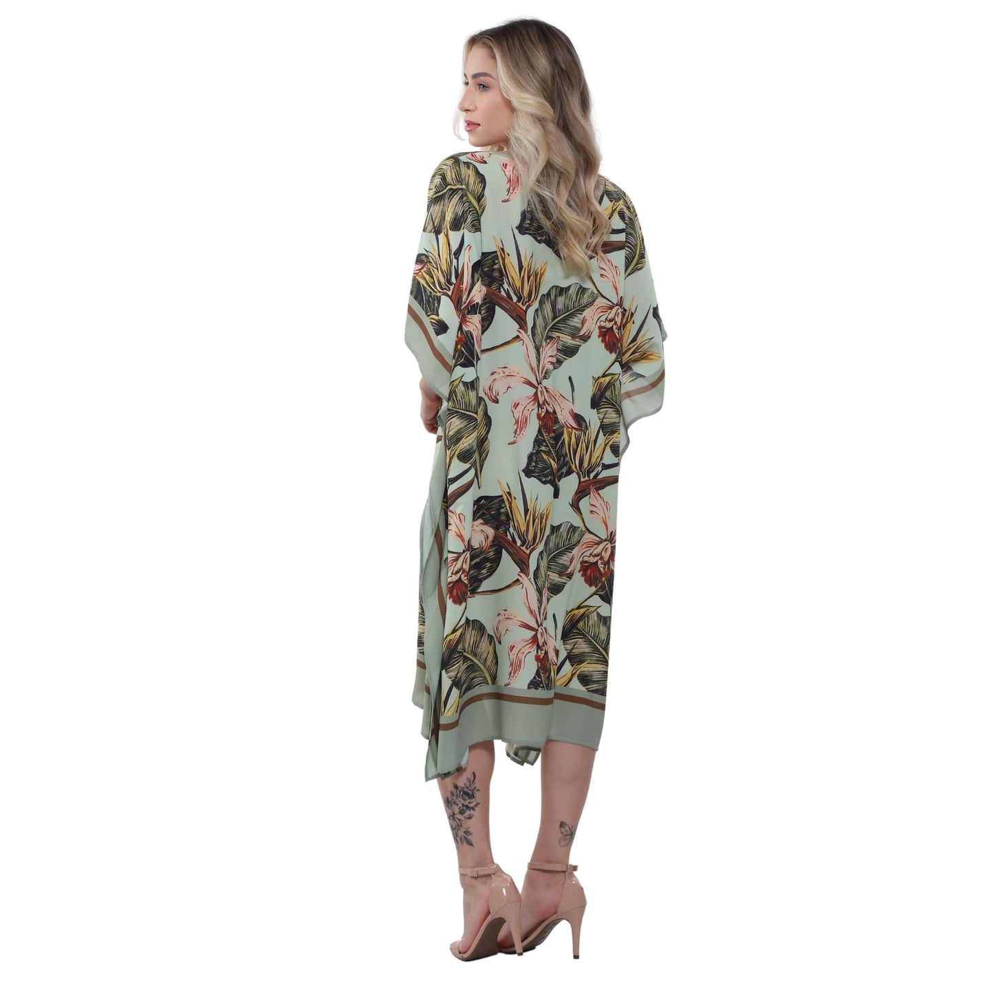 KAFTAN VESTIDO curto Bixugrillo estampa Hibisco Verde