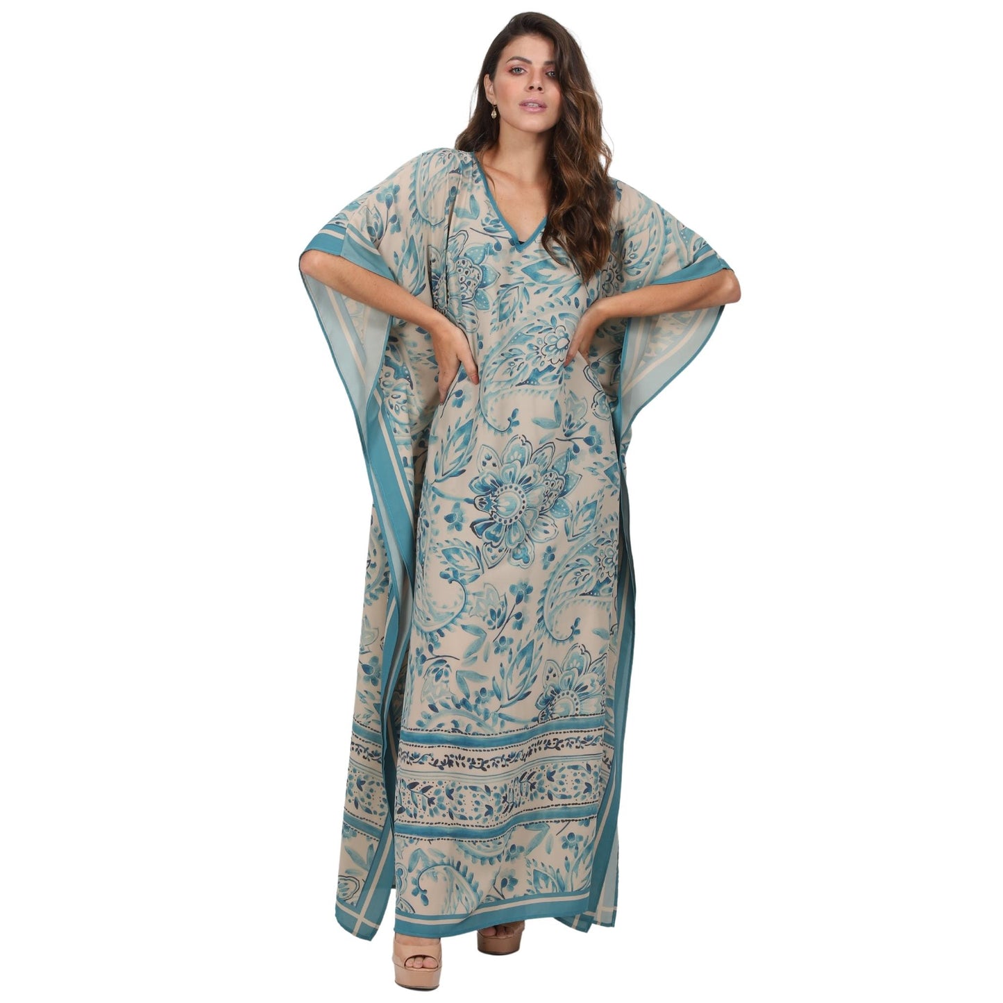 KAFTAN VESTIDO longa BIXUGRILLO estampada Azulejo