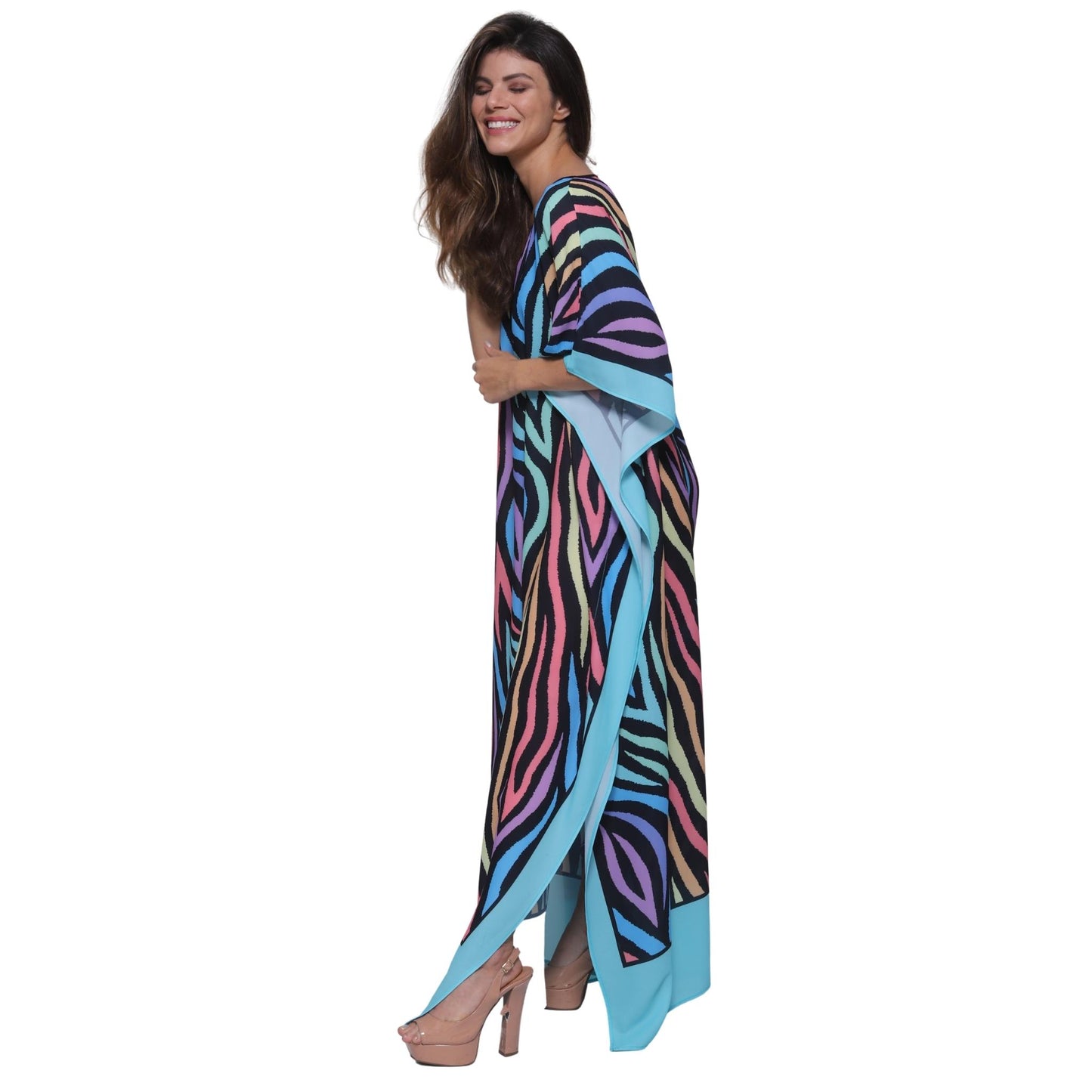 Kaftan VESTIDO Longo Bixugrillo estampa Onda Multicor
