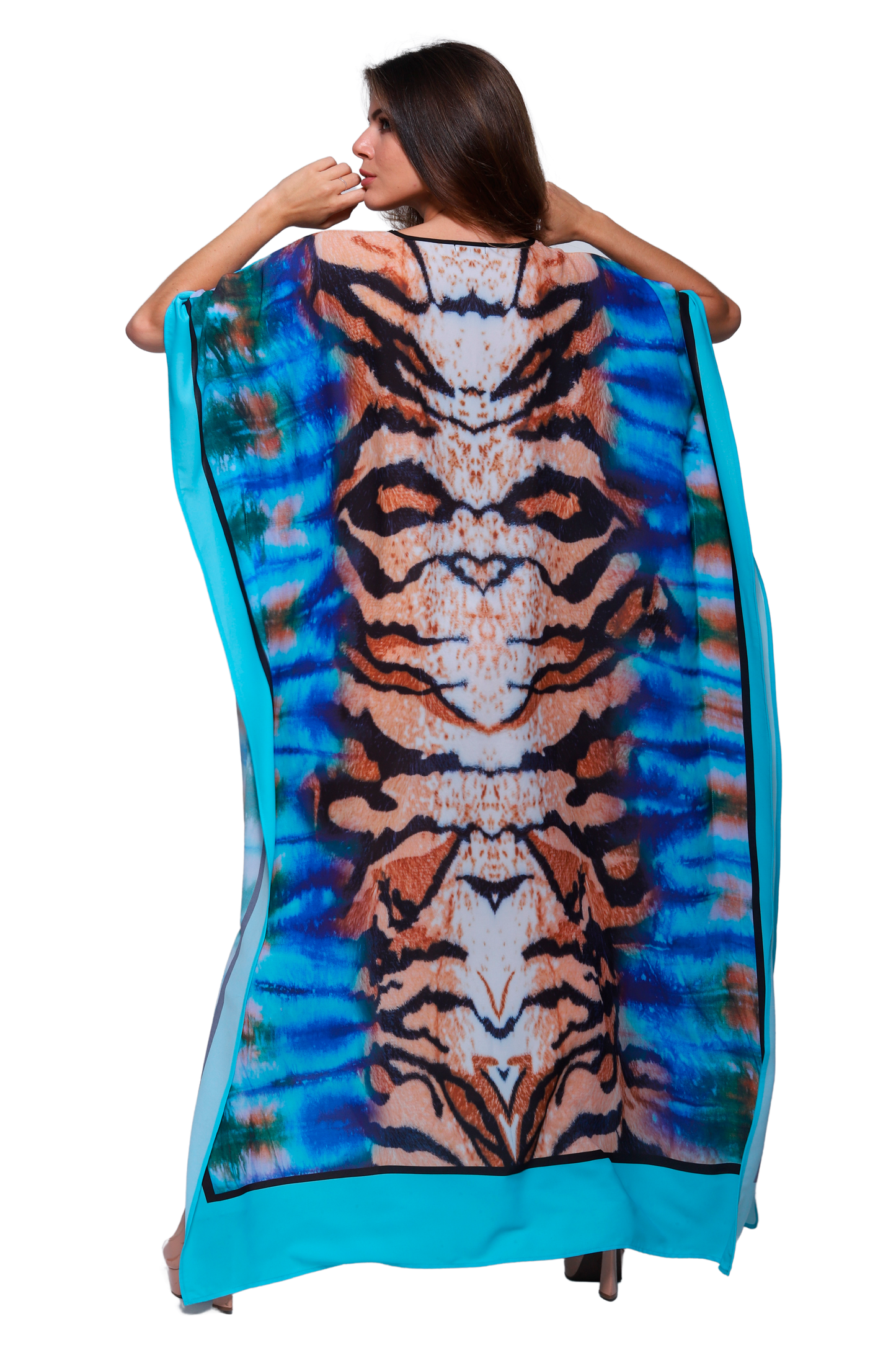 Kaftan vestido Longo Bixugrillo estampado Tigre azul