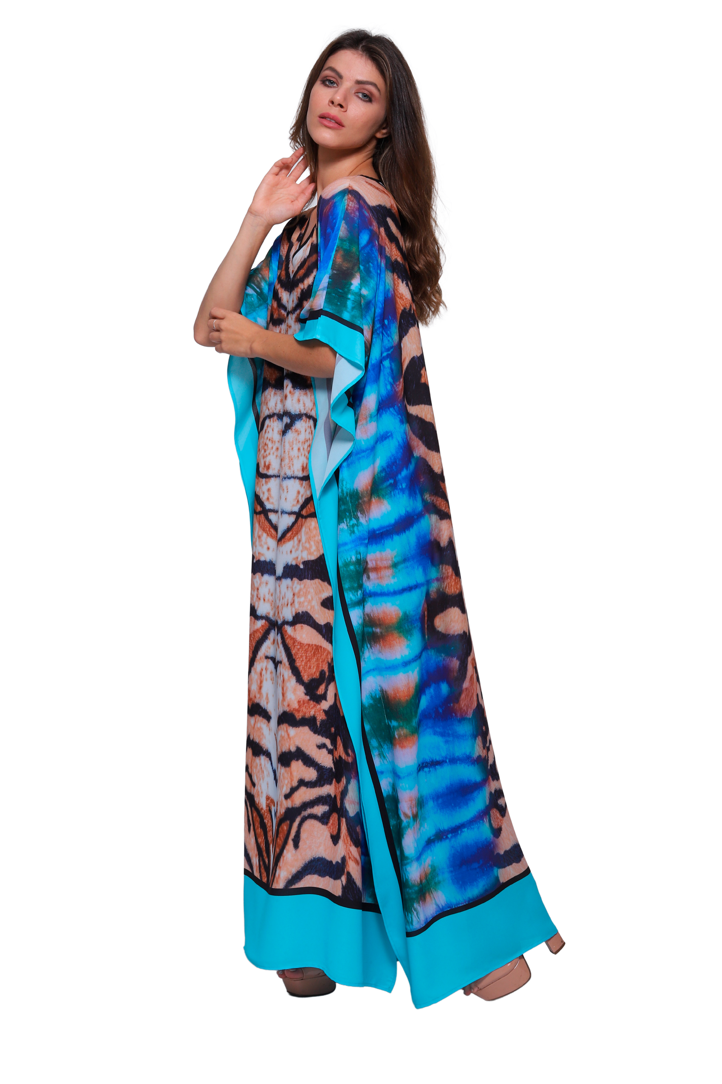 Kaftan vestido Longo Bixugrillo estampado Tigre azul