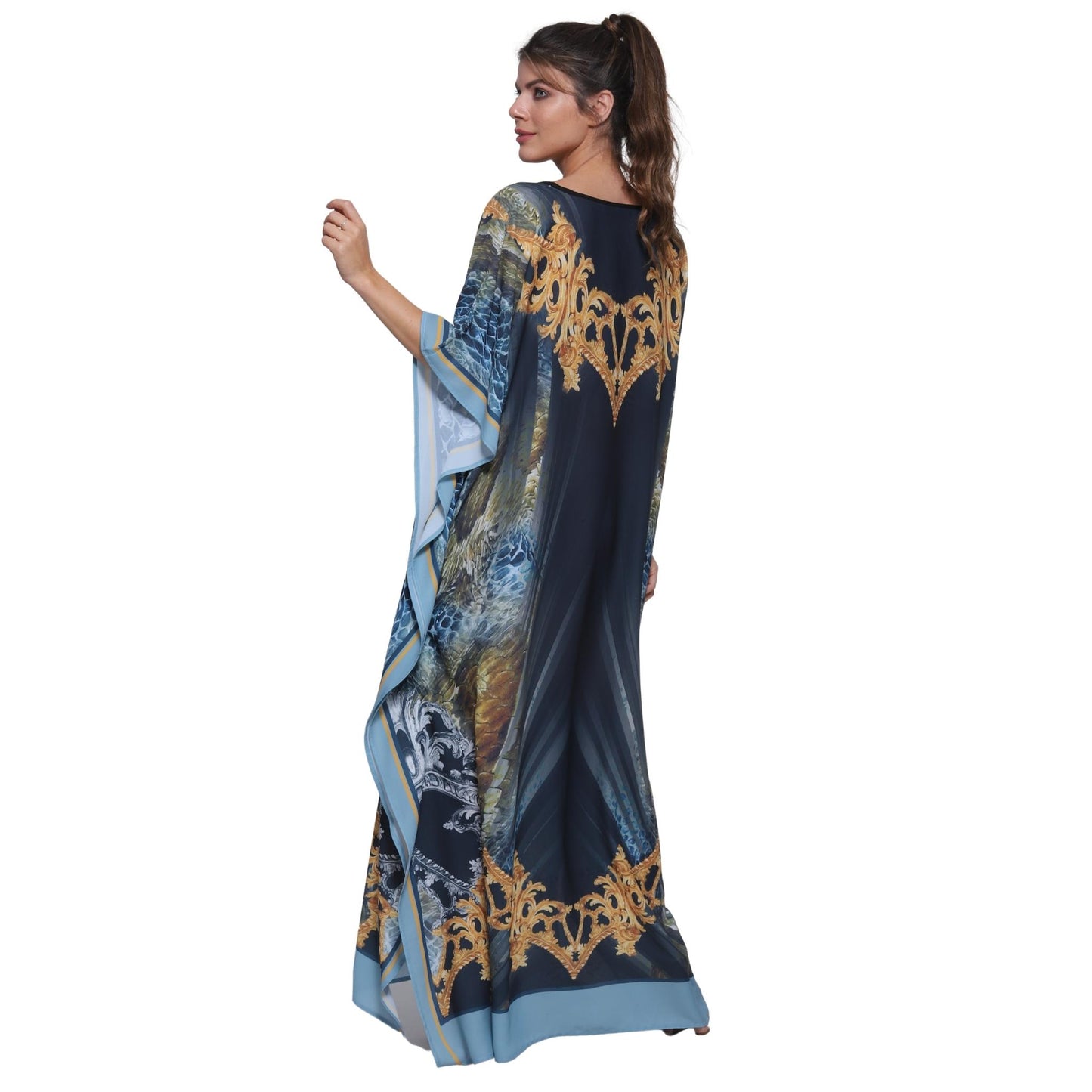 KAFTAN VESTIDO longo BIXUGRILLO estampada Netuno