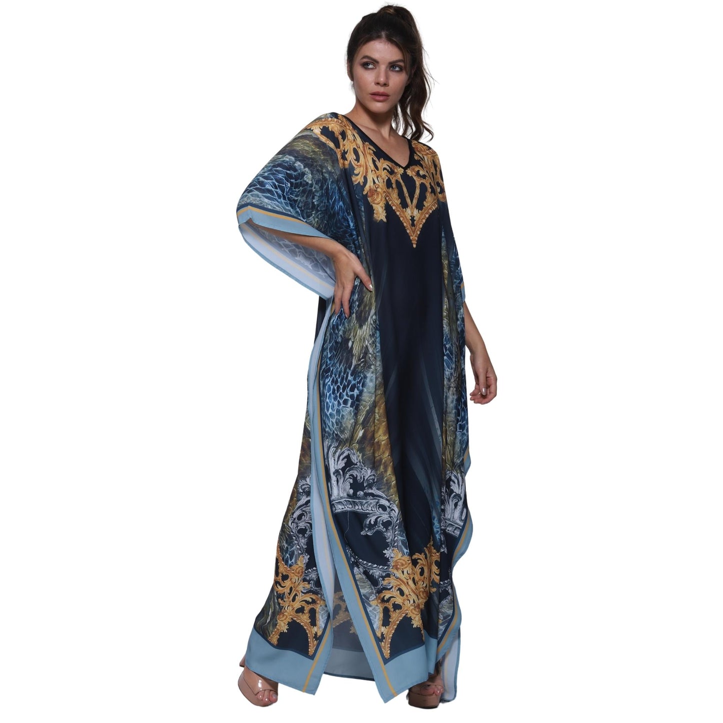 KAFTAN VESTIDO longo BIXUGRILLO estampada Netuno