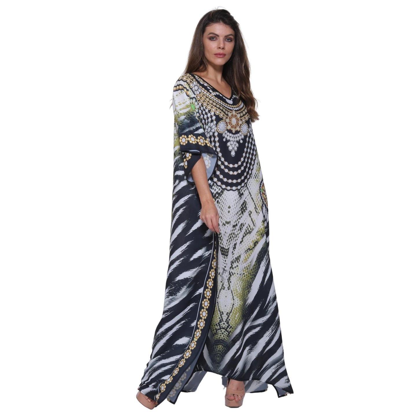 KAFTAN VESTIDO Longo BIXUGRILLO estampada Ébano