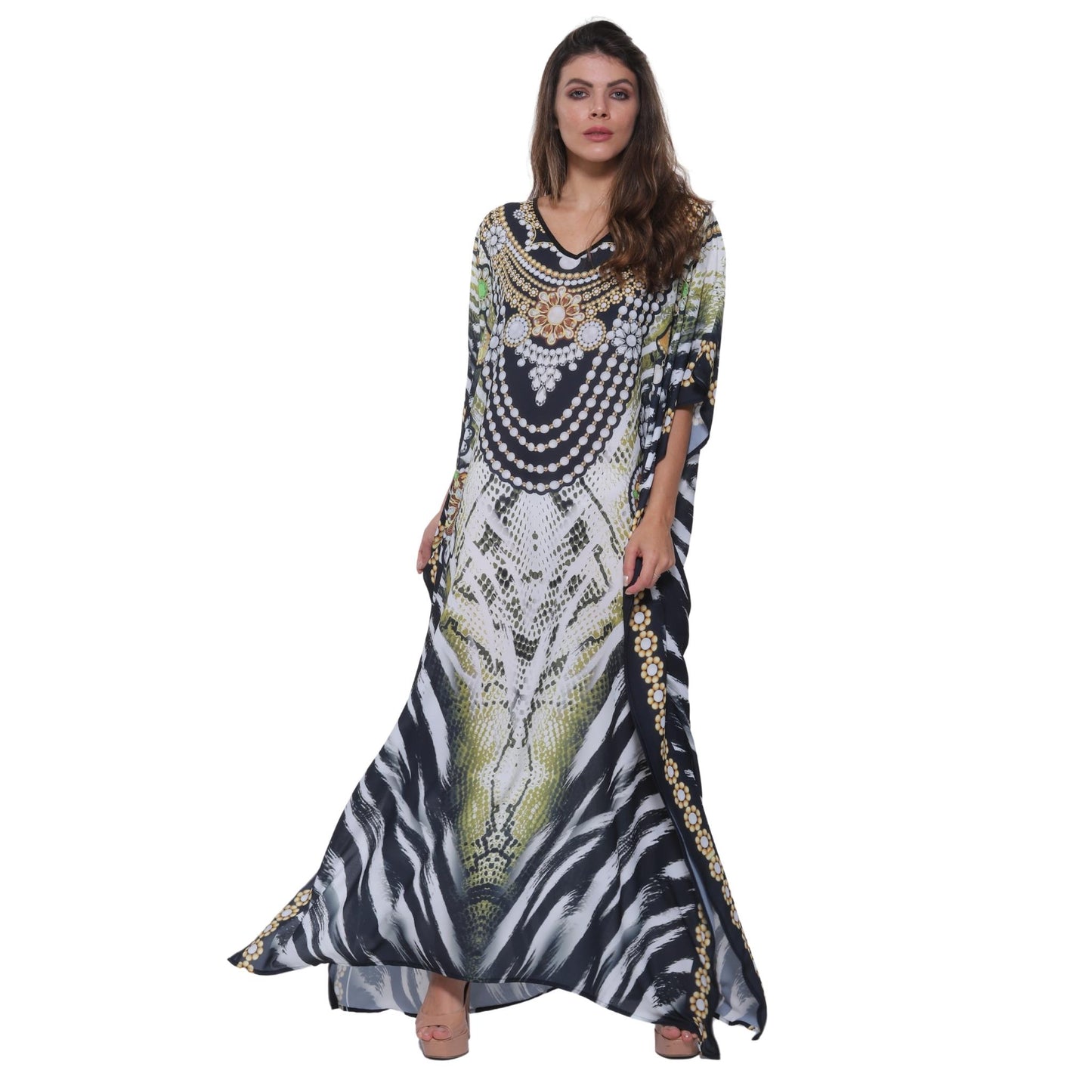 KAFTAN VESTIDO Longo BIXUGRILLO estampada Ébano