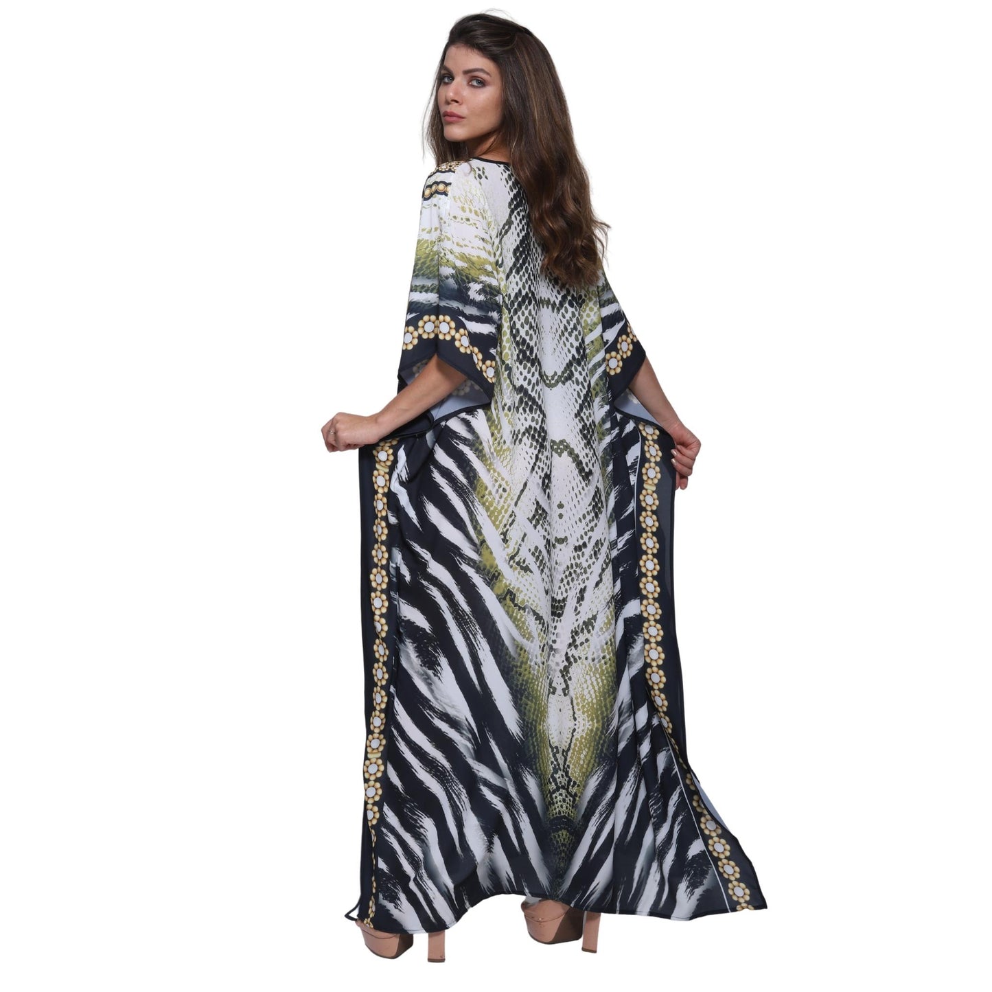 KAFTAN VESTIDO Longo BIXUGRILLO estampada Ébano