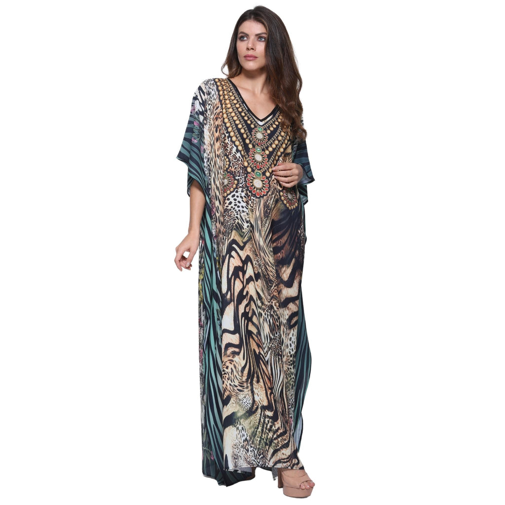 Kaftan vestido Longo Bixugrillo estampado Natureza
