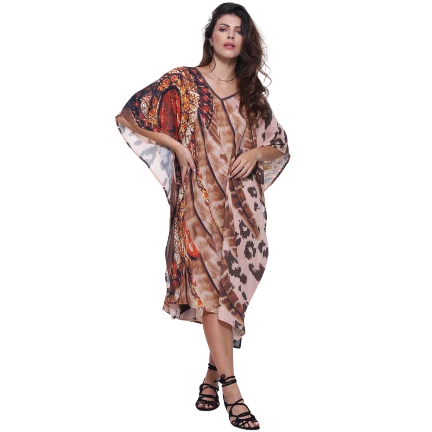 KAFTAN VESTIDO curto BIXUGRILLO estampada Joia Felina