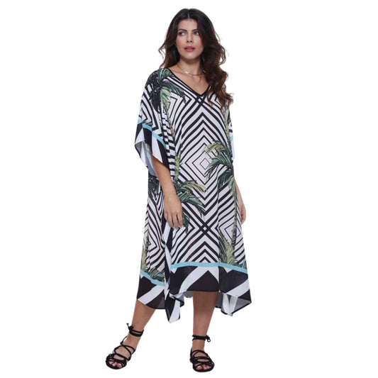 KAFTAN VESTIDO curta BIXUGRILLO estampada Palmeiras òticas
