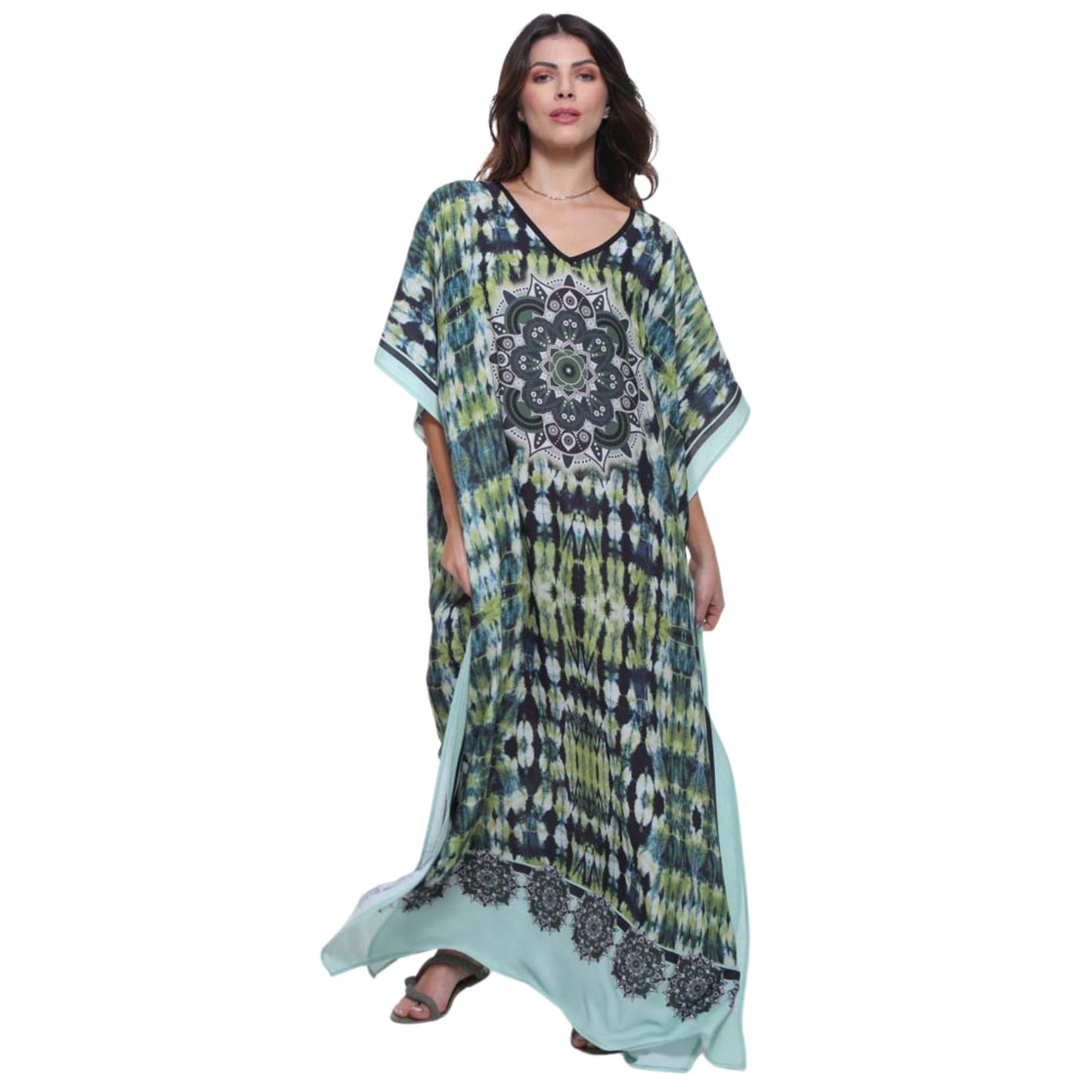 KAFTAN VESTIDO Longo BIXUGRILLO estampada Mandala Green