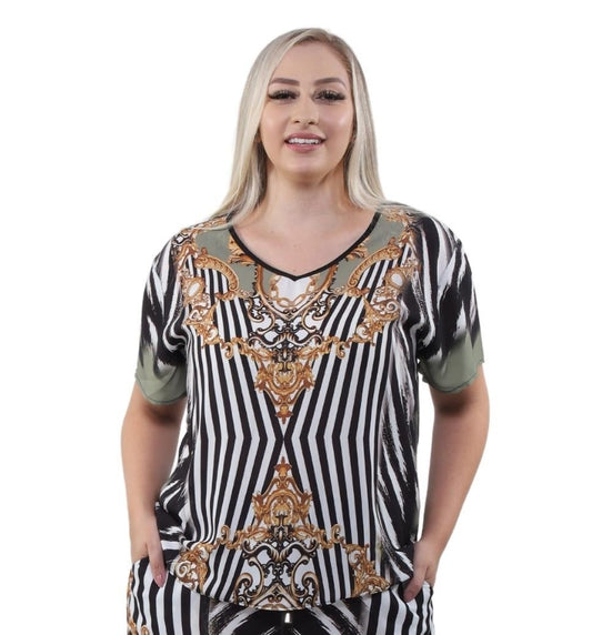 Blusa decote "V" manga curta Catedral