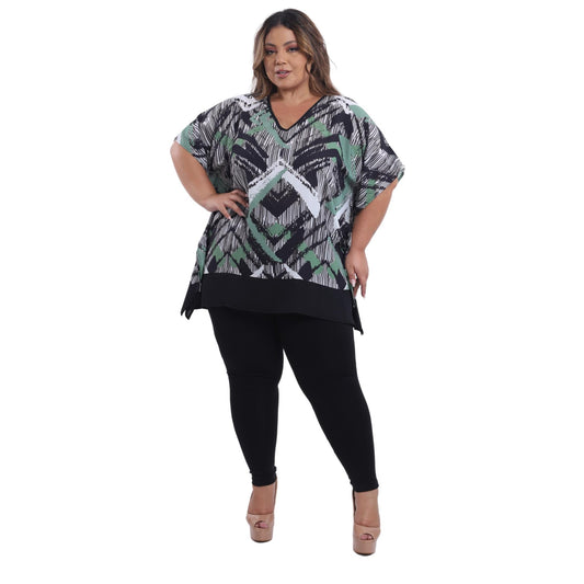 Blusa Kaftan BIXUGRILLO estampada Xadrez verde