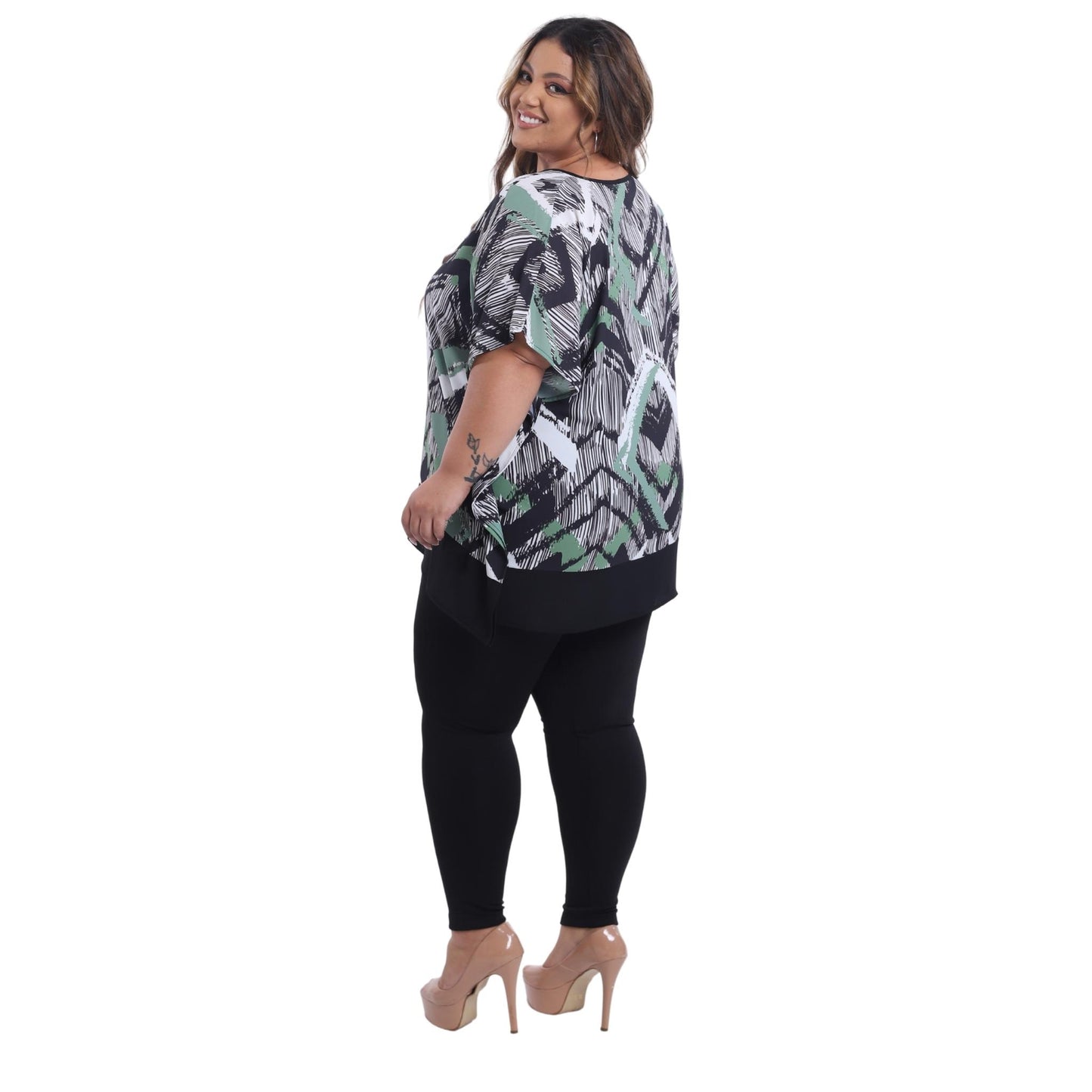 Blusa Kaftan BIXUGRILLO estampada Xadrez verde