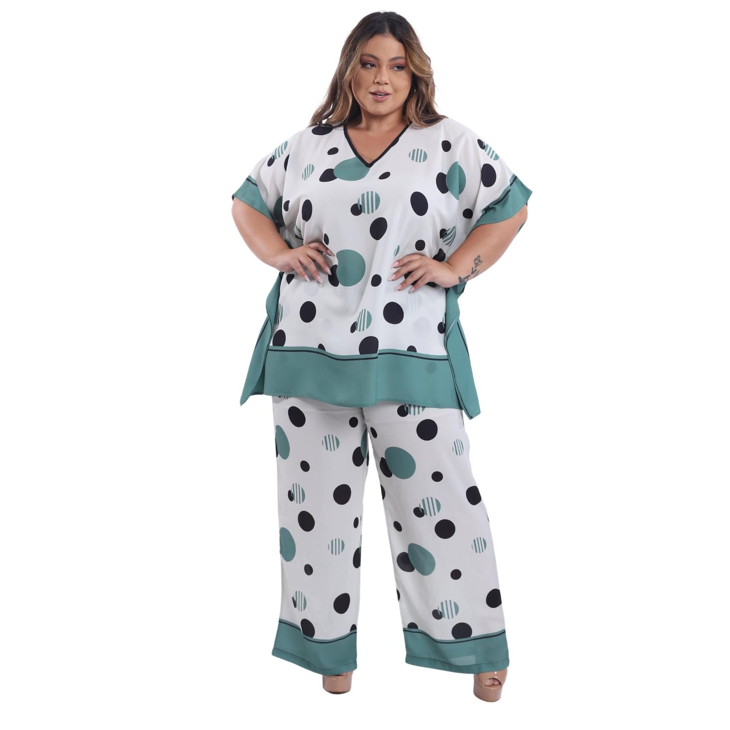 CALÇA PANTALONA BIXUGRILLO ESTAMPADA POÁ VERDE