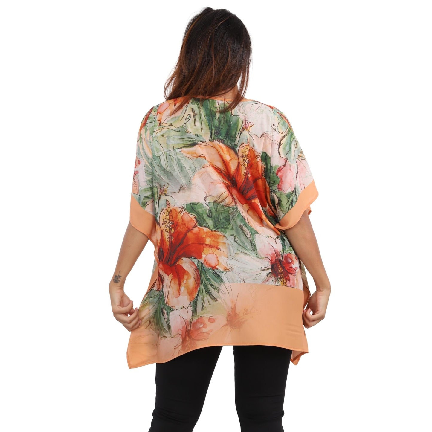 Blusa Kaftan BIXUGRILLO estampada Hibisco Orange